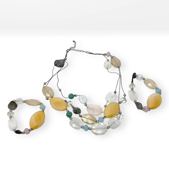 00s Vintage Multicolor Wire Beaded Necklace Bracelets Set - Picture 1 of 6